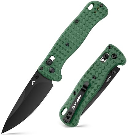 FLISSA Taschenmesser Klappmesser, 14C28N Edelstahl, Scharfes Outdoor Messer | mit CNC-Geschliffenem, Schwarzem Titanbeschichtung, EDC Messer mit Taschenclip, für Alltag, Outdoor, Camping, Grün