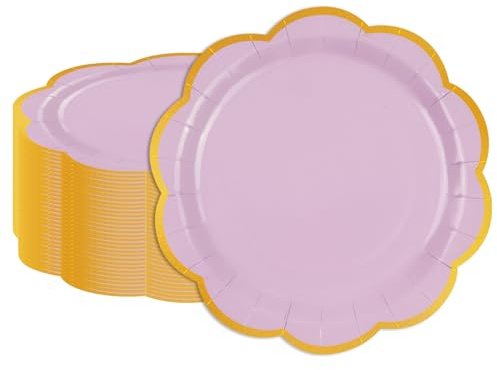 HFBOBP 50 pièces Assiette Jetable Festonnées 23cm, Violet Assiettes en Carton Vaisselle Jetable Anniversaire pour Barbecue Anniversaire Fête Douche de bébé Mariages