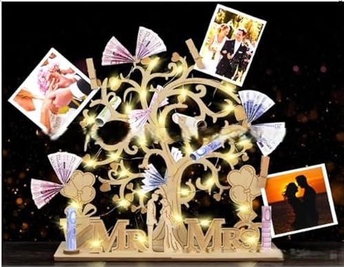 Mexgcom Geldgeschenk Hochzeit Holz, Lebensbaum Deko, Hochzeitsgeschenke für Brautpaar, Geldbaum Hochzeit, Geschenk zum Hochzeit Hochzeitstag