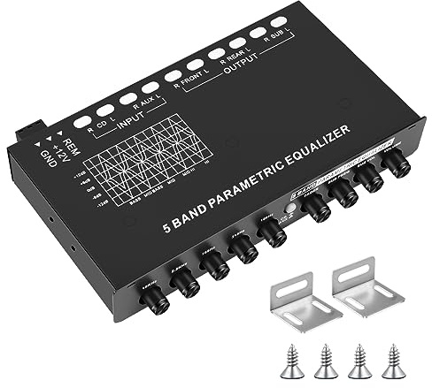 berjalan 5-Band Car Audio Equalizer, Adjustable 5 Bands EQ Car Amplifier Graphic Equalizer with CD/AUX Input Select Switch,Black