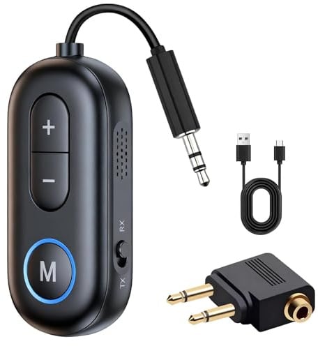 Airplane Bluetooth 5.4 Transmitter Receiver 2-in-1 Wireless Aux Adapter 3.5mm 18H Playtime Airfly pro 2 TV Airplane Car Gym Home Stereo Speaker Travel Flight