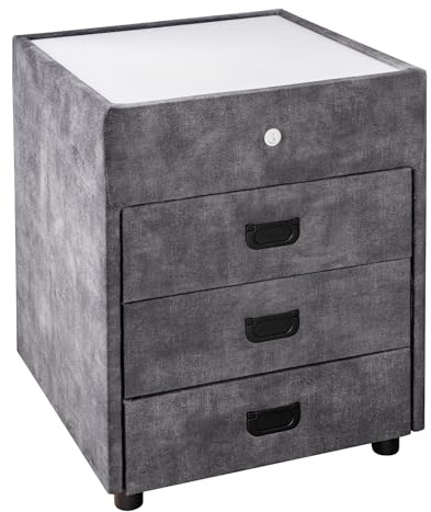 Riess Ambiente Nachttisch Paris 45cm - schwarz grau - Samt | hochwertig, stabile Konstruktion, Schubladen, Metallgestell, bezogen mit weichem Samt in elegantem Grau