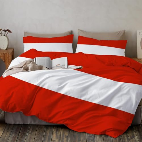 CDXNORA Österreichische Flagge Bettbezug Versteckter Reißverschluss, weich leicht Patriotisch Bettwäsche Set 135x200 cm, Einfache Pflege Reversibel Bettbezug mit Kissenbezug