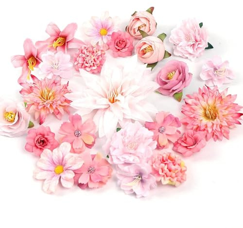 KNUIUYY 20 Pièces Fleurs Artificielles Deco Fausse Fleur, 10 Espèces 2-13cm Petite Tête de Fleur Rose Artificielle, pour Bricolage Artisanat Découpage de Papier Mariage Fête Home Craft Decor