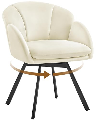 Yaheetech Schreibtischstuhl 360° Drehbar, Samtiger Bürostuhl mit Doppeltem Sitzkissen, Schminktisch Stuhl in Blütenblattform, Drehstuhl für Büro/Schlafzimmer/Wohnzimmer (Beige)