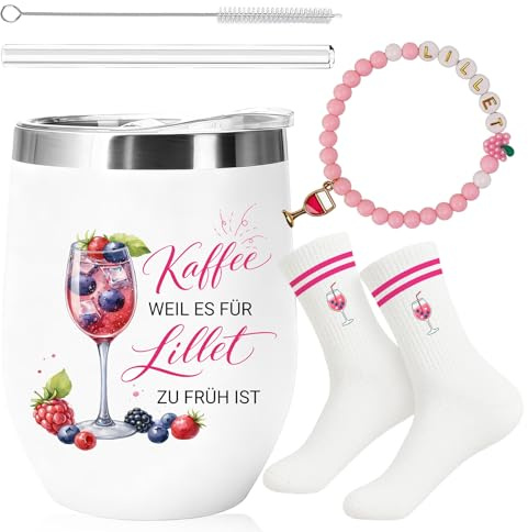 PIujsym 3 Stück Lillett Geschenk set, mit 360ml Thermobecher, Socken, Armband, Accessoires, Lustige Geschenke Frauen, Cocktail Zubehör, für Liebhaber, Party