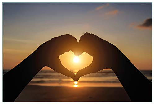 Wallario Küchenrückwand selbstklebend 90 x 60 cm, Motiv: Liebe im Herzen der Sonne - Strand und Meer | Spritzschutz abwischbar & pflegeleicht