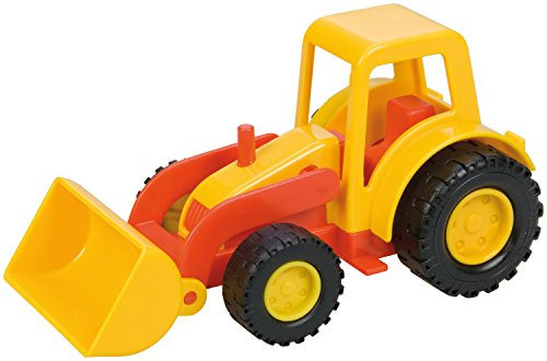 Lena 1231 Mini Compact Traktor mit Schaufel, Radlader ca. 12 cm, Trecker Schaufellader für Kinder ab 2 Jahre, Robustes Fahrzeug für Sandkasten, Strand und Kinderzimmer, Gelb und Rot