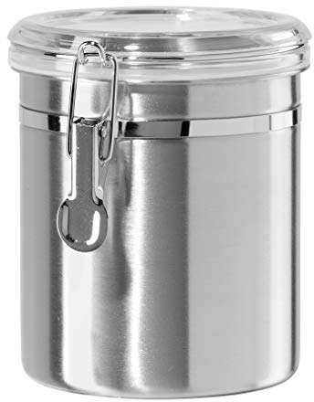 OGGI Stainless Steel Kitchen Canister 52 fl oz - Airtight Clamp Lid, Clear See-Thru Top - Ideal for Kitchen Storage, Food Storage, Pantry Storage. Large Size 5 x 6.