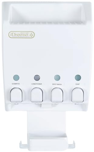 Better Living Products 75453 Ulti-Mate 4 White Dispenser mit Dusche Caddy | Wandhalterung 4 Kammern, Duschspender für Badezimmer, Regal, integrierte Haken & Seifenschale, ohne Bohren
