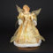 Engel beleuchtet im goldenen Kleid mit Schneeflocken zur Dekoration des Weihnachtsbaums.