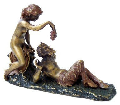 Kunst & Ambiente - Erotik Wiener Bronze Figur - Faun/Satyr/Teufel - 2-teilig - Bergmann Stempel - Traubenpärchen - Statue - Skulpturen online kaufen - Wohndeko - Innen