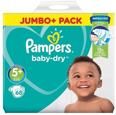 Pampers Baby-Dry Windeln Größe 5 Plus (Junior Plus) 13-27 kg, 1er Pack (1 x 68 Stück)