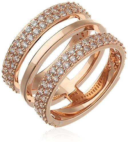 ESPRIT Damen-Stapelring JW52896 ROSE Messing teilvergoldet Zirkonia transparent Gr. 54 (17.2)-ESRG02784C170