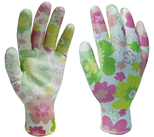 Xclou Gartenhandschuhe Flower - Arbeitshandschuhe S/Gr 7 - Schutzhandschuhe mit Blumen-Muster für Garten-Arbeit & Haushalt - Universal-Haushaltshandschuhe aus Polyester PU-beschichtet
