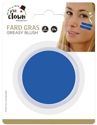 P'TIT CLOWN - 91016 - Fard Gras Bleu - 10 g - Ø 6,5 cm - Pallete de Maquillage Déguisement Adulte - Make-up - Peinture Visage - Lavable - Non Toxique - Carnaval, Halloween, Anniversaire, Cosplay