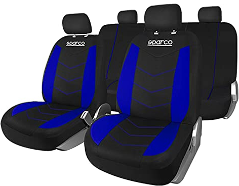 Sparco SPS431BL - Set coprisedili, 9 pezzi, colore: nero/blu