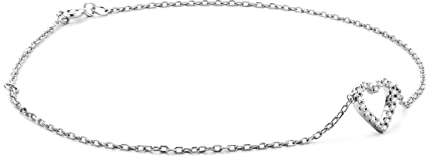 MIORE Armband Armreif für Damen Weißgold 9 Karat/ 375 Gold 18 cm Kette mit Herz Diamant Brillianten 0.07 ct 18 cm