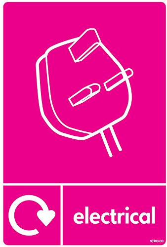 stika.co Pack of 2 WRAP Electrical Recycling Sign - A5-210 x 148mm Self-Adhesive Vinyl Sticker - BS EN ISO 7010 Compliant - Eco-Friendly Waste Label for Recycling Bins & Areas