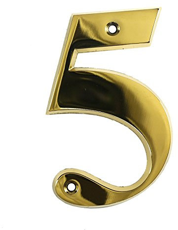 Beautiful 3 Inch Bevelled Edge Polished Gold Door Number 5 - Screw Fix Front House Number