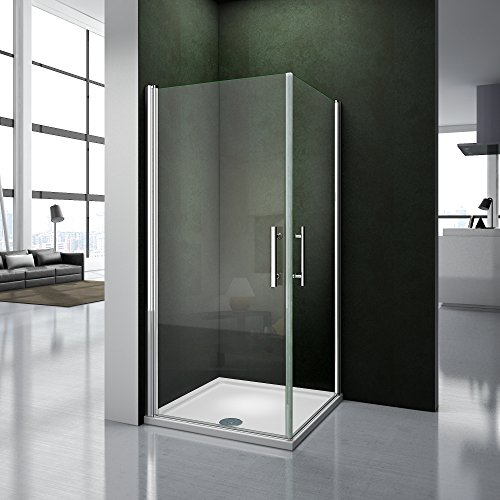 Box Doccia Angolare Doppia Porta a Battente Rotazione Di 180 Gradi In Vetro Temperato 6mm Anticalcare Trasparente 80x80x187 cm