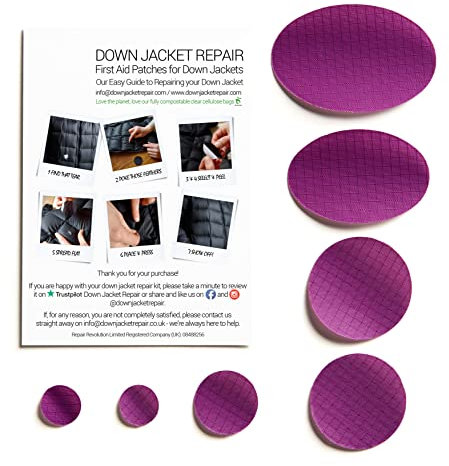 Down Jacket Repair Patches: Easy to Use, Pre-Cut, Self-Adhesive, Waterproof Fabric, Tear-Resistant Rip-Stop Nylon Fabric Patches for Clothing, Down Jacket Patches, Outdoor Gear - Dark Purple