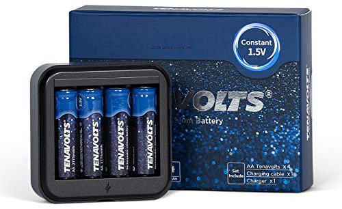 Tenavolts 1.5V AA Lithium Rechargeable Batteries (x4) with USB Charger Included, 1.8h Fast Re-Charge, 2775 mWh – 4 x AA Batteries with Charger