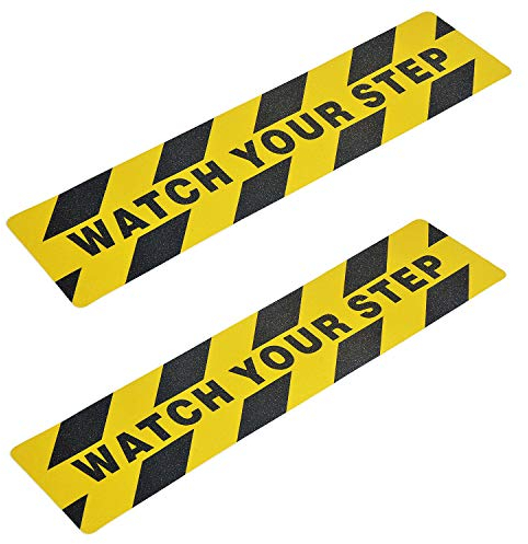 ONTWIE Watch Your Step - Nastro Adesivo Antiscivolo per Pavimenti, 15 x 60 cm, Adesivo Antiscivolo per la Sicurezza sul Posto di Lavoro, Casa, Pavimento Bagnato, Attenzione, Confezione da 2