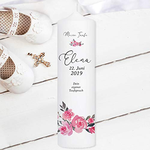 Wandtattoo Loft Taufkerze Rosenkranz Blütenkranz Kerze zur Taufe Geburt Kommunion weiß 25 x 7 cm personalisierbar/Taufkerze 25 x 7 cm (mit eigenem Taufspruch)