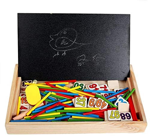 Brigamo 2in1 Zeichentafel & Rechentafel, Tafel für Kinder mit Uhr, Rechenhilfe und Ablage