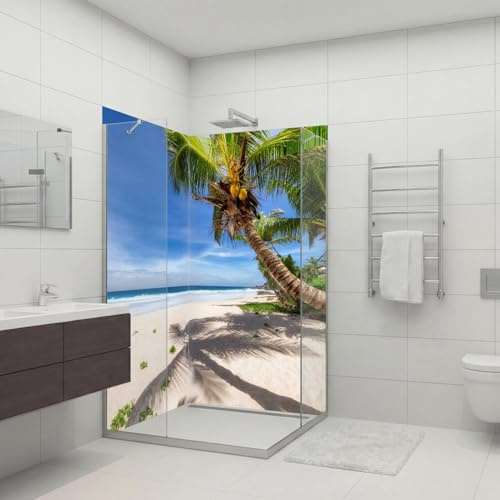 dedeco 2tlg. Eck-Duschrückwand Strand V1 90x200cm Alu 3mm classic | Wasserfeste Duschrückwand, Alu-Verbundplatte classic – fugenlos, pflegeleicht, Fliesenersatz, Made in Germany