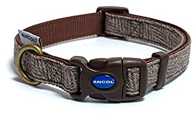Ancol Country Herringbone Adjustable Dog Collar Brown Nylon Base with Snap Buckle Fastening - Durable Comfortable Puppy Neckband - Size Medium 30-50 cm