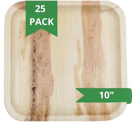 Greenmile Palm Leaf Plates 10 Inch, Areca Palm Plates Set, Square Biodegradable and Compostable Bamboo Plates Disposable Dinnerware for Parties, Weddings, BBQs, 25 Pack