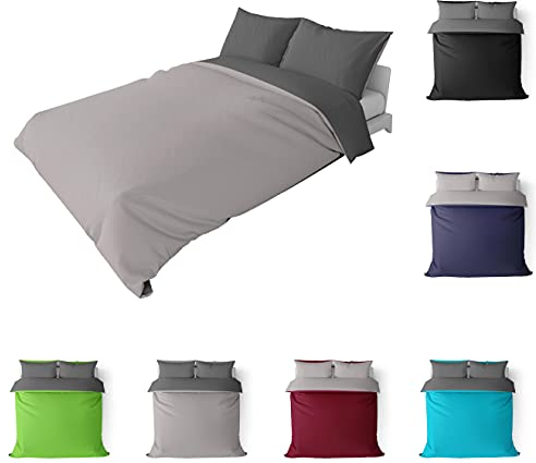 BaSaTex Bio Renforcé Bettwäsche und Kissenbezug | 100% Bio-Baumwolle | Reißverschluss | 135x200 + 80x80 cm |Uni Anthrazit-Grau/Silber