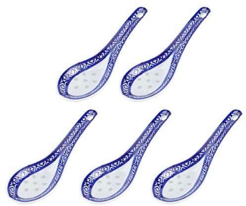 5 Stück Chinesische Suppenlöffel Aus Keramik Blau-Weißes Porzellan Elegante Asiatische Löffel Für Suppe Porridge Und Getränke Ideal Für Zuhause Und Restaurant