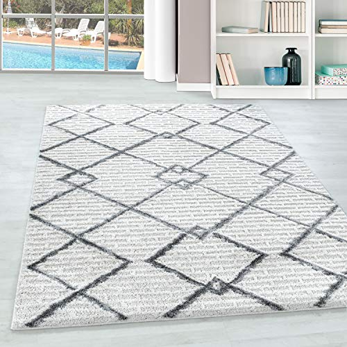 Hochflor Teppich Wohnzimmer im Boho-Stil Hoch-Tief Effekt 3D Boho Design Rechteckig Teppich Pflegeleicht Modern Wohnzimmerteppich in Farbe: Creme, Grösse: 140 x 200 cm