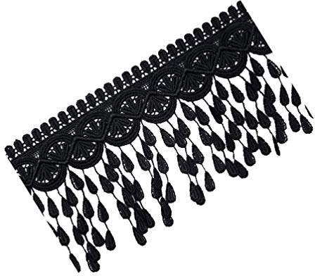 Spitzenborte, 4,45 , 8 cm, schwarz, Quastenbesatz, Fransenborte, Kleid, Kleidung, Nähzubehör für DIY