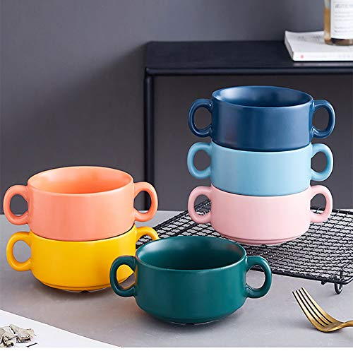 6 Stück Auflaufförmchen Porzellan Kleine Ofenformen Bunt Brulee Förmchen Set, Rund Soufflé Förmchen Backofenfest Mit Doppeltem Griff, Mini Schälchen Für Soufflé, Creme Brulee, Desserts, 300ML