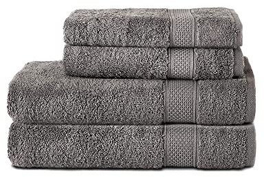 Komfortec 4er Handtuchset aus 100% Baumwolle, 2 Handtücher 50x100 cm und 2 Badetücher 70x140 cm Set, Frottee, Weich, Anhtrazit Grau