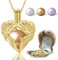 WUNSCHPERLEN Schutzengel Herzkette Gold Damen Schmuck Set - Kette Gold und Muschel mit Perle - 18k Vergoldet 925 Silberkette Damen mit Anhänger und Echte Perle in Muschel - Schmuckset Geschenk für Sie