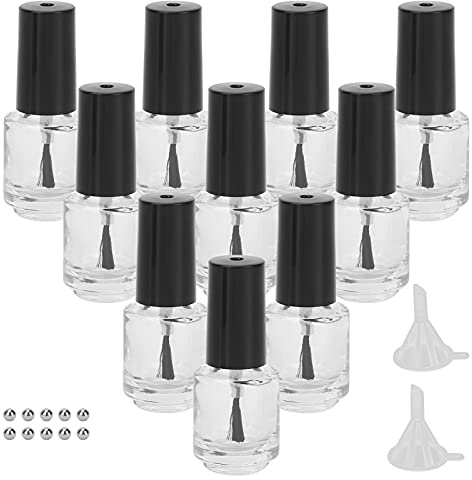 10 Stück Nagellack Flasche mit Pinsel, 5ml Glasklar leer für Selbstabfüller Leere Nagellackflasche, Transparente Nagellackflasche mit 2 Trichter 10 Mischbälle