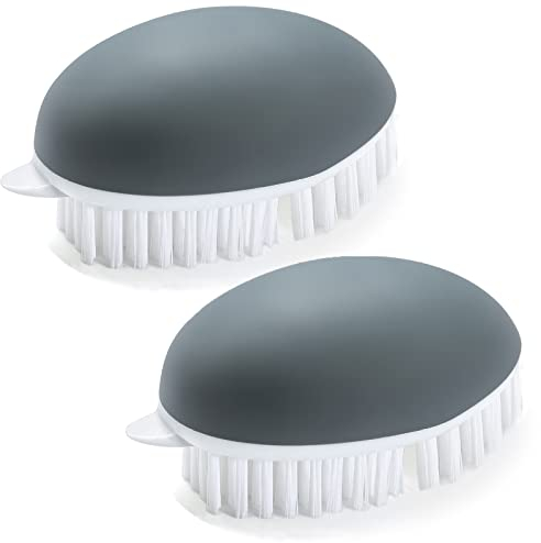 Dfacio Lot de 2 brosses à légumes avec extracteur de pois, poignée antidérapante, brosse à légumes avec poils flexibles et durs, pour nettoyer les aliments, la soie de maïs et les carottes