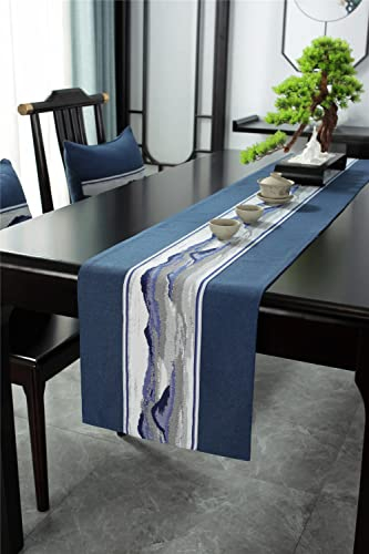 Tischläufer Blauer Flacher Winkel 33 X 250cm Leinen Tischband Läufer Abwaschbar für Küche Speisetisch Tabletop Dekor