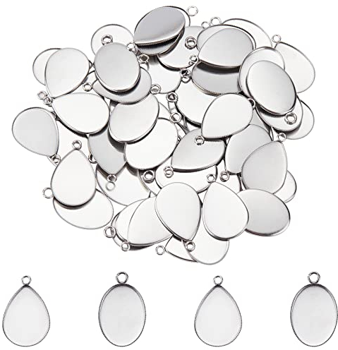 UNICRAFTALE Über 60 Stück 2 Formen Anhänger Tabletts Teardrop Und Ovale Formen Blank Lünette Tabletts Basis Anhänger 304 Edelstahl Anhänger Cabochons Einstellungen Für DIY Ohrringe Halskette Schmuck