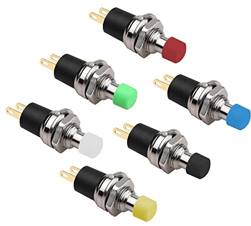 CLDIY 6Pcs Selbstsichernde SPST Latching Type Dash ON/OFF Drucktastenschalter AC 250V/3A 6 Farben