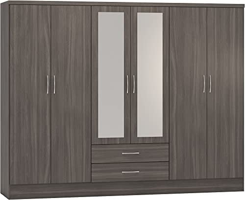 Seconique Nevada 6 Door 2 Drawer Wardrobe in Black Wood Grain