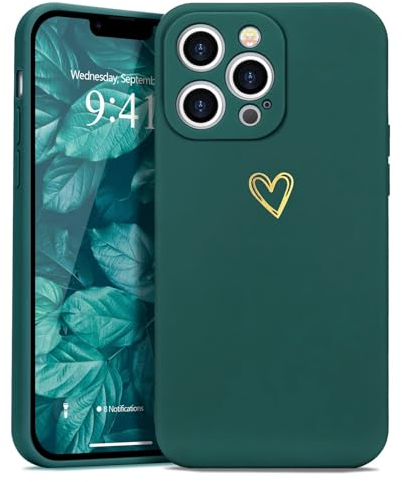 Wirvyuer for iPhone 13 Pro Case with Cute Heart Pattern Slim Soft Shockproof Protective Silicone Case for Women Girls, Green