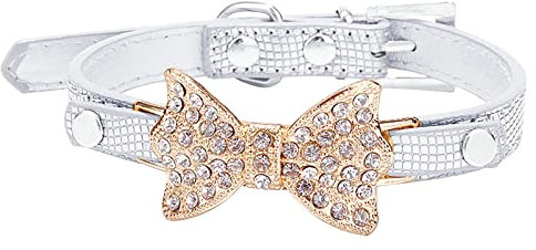Sbyhbhyds Hundehalsband Haustier Hundekette Katzenhalsband Verstellbares Hundehalsband Diamond Flash Hundehalsband Hundehalsband Edel (Silver, XS)