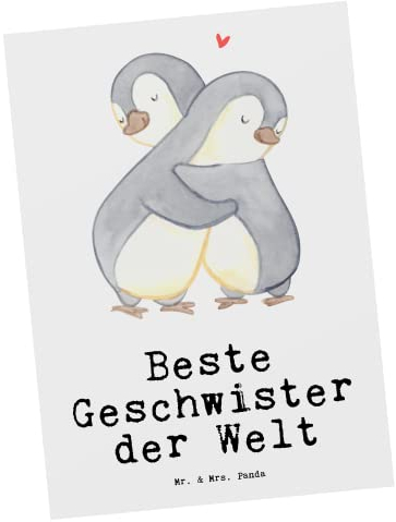 Mr. & Mrs. Panda Postkarte Pinguin Beste Geschwister der Welt - Geschenk, Geschenkidee, Geburtstagsgeschenk, Schwester, Ansichtskarten, Bruder, bildkarte, Grußkarte, Brüder, Postkarten, Familie