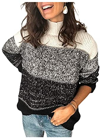 HEYPORK Damen Herbst Winter Warm Bequem Pullover Casual Mode Strickjacke Strickpullover Frauen Getäfelter Dicker Strickpullover(A Schwarz, L)
